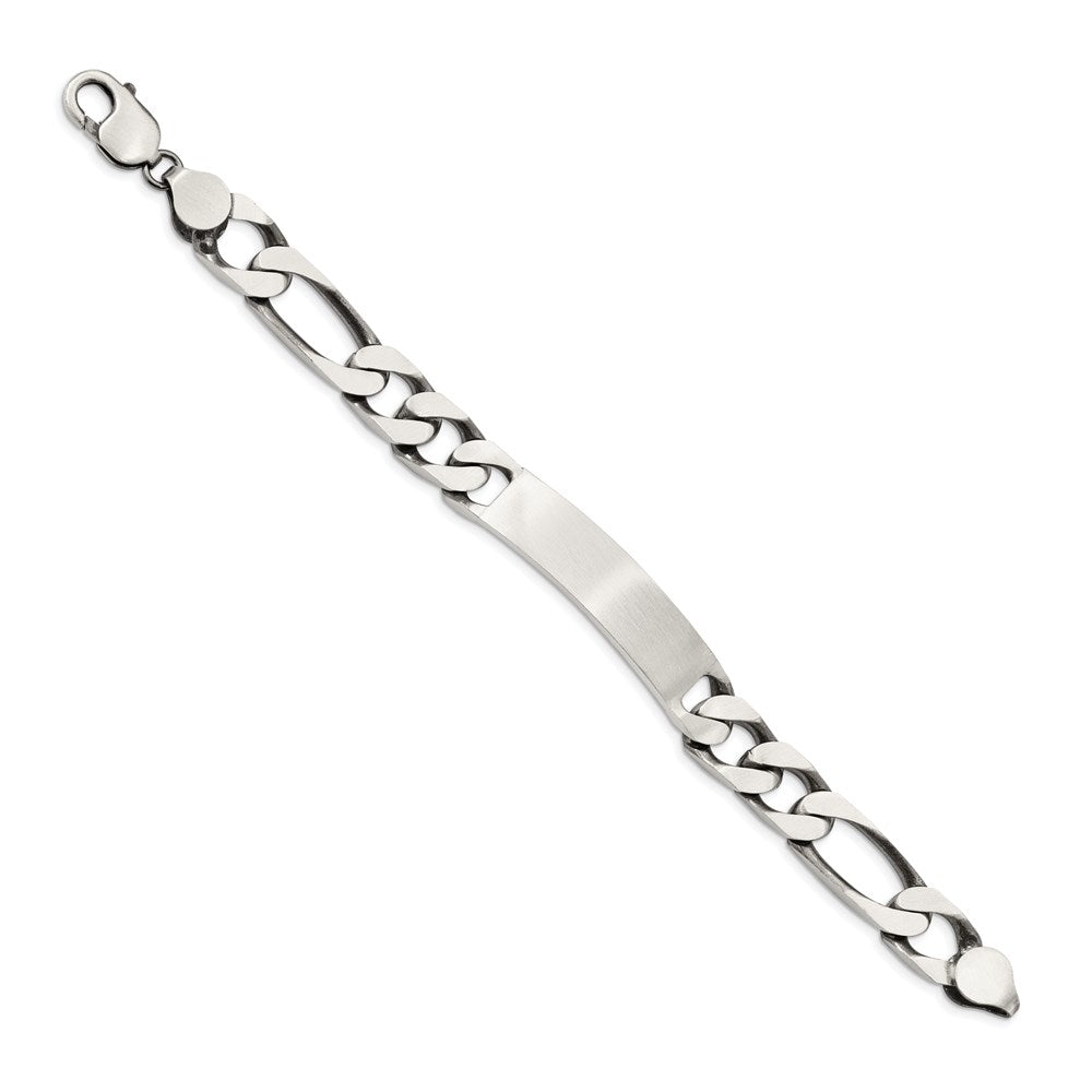 Sterling Silver Engravable Antiqued Figaro Link 41x Plate ID Bracelet