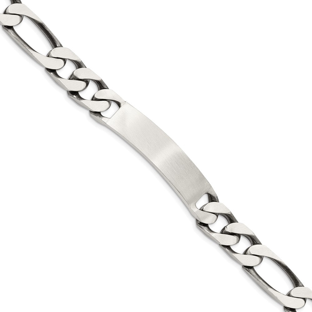 Sterling Silver Engravable Antiqued Figaro Link 41x Plate ID Bracelet