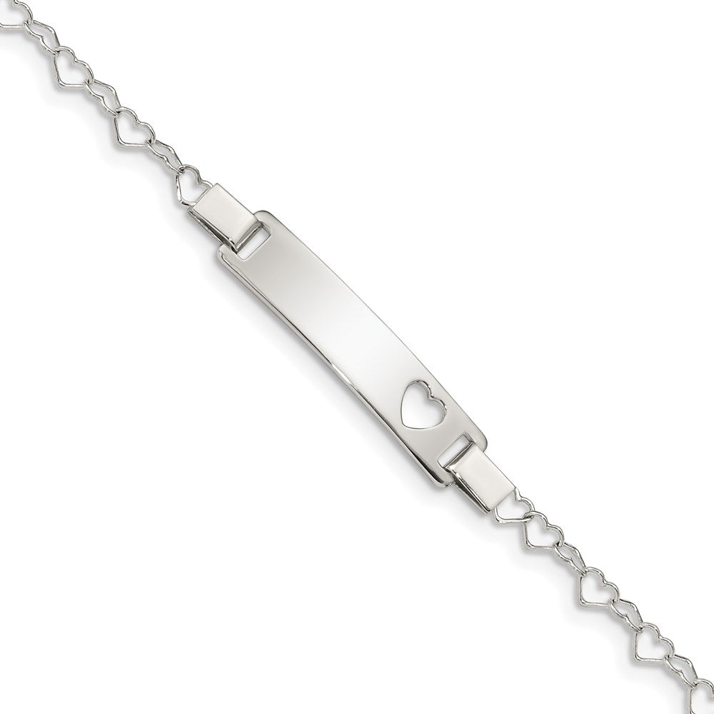 Sterling Silver Engravable Heart Link with Cut-out Heart 26x Plate Baby ID Bracelet