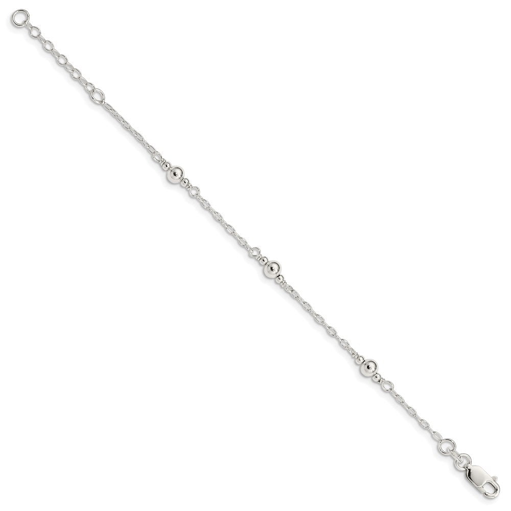 Sterling Silver Polished Fancy Bead with Extension Children's Bracelet