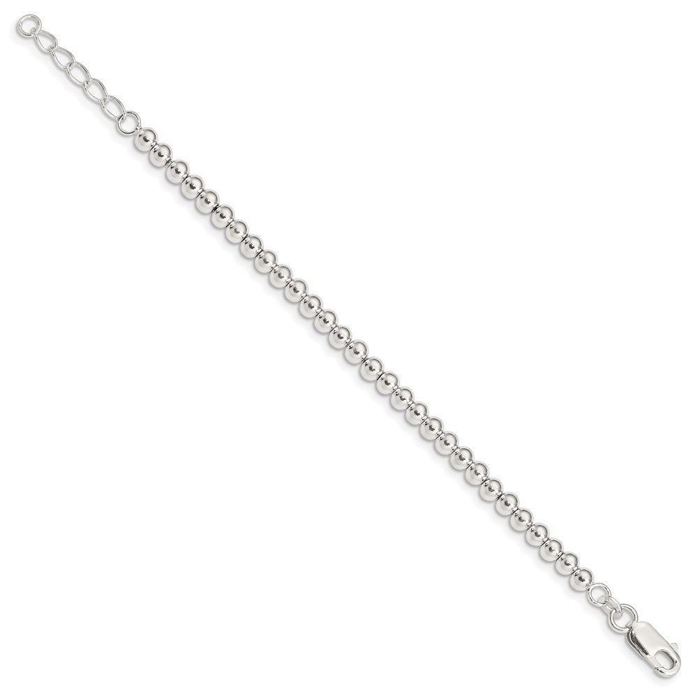 Sterling Silver Polished Beaded Chain with Ext. Children's Bracelet