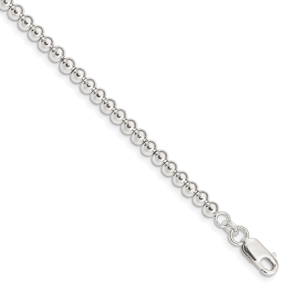 Sterling Silver Polished Beaded Chain with Ext. Children's Bracelet