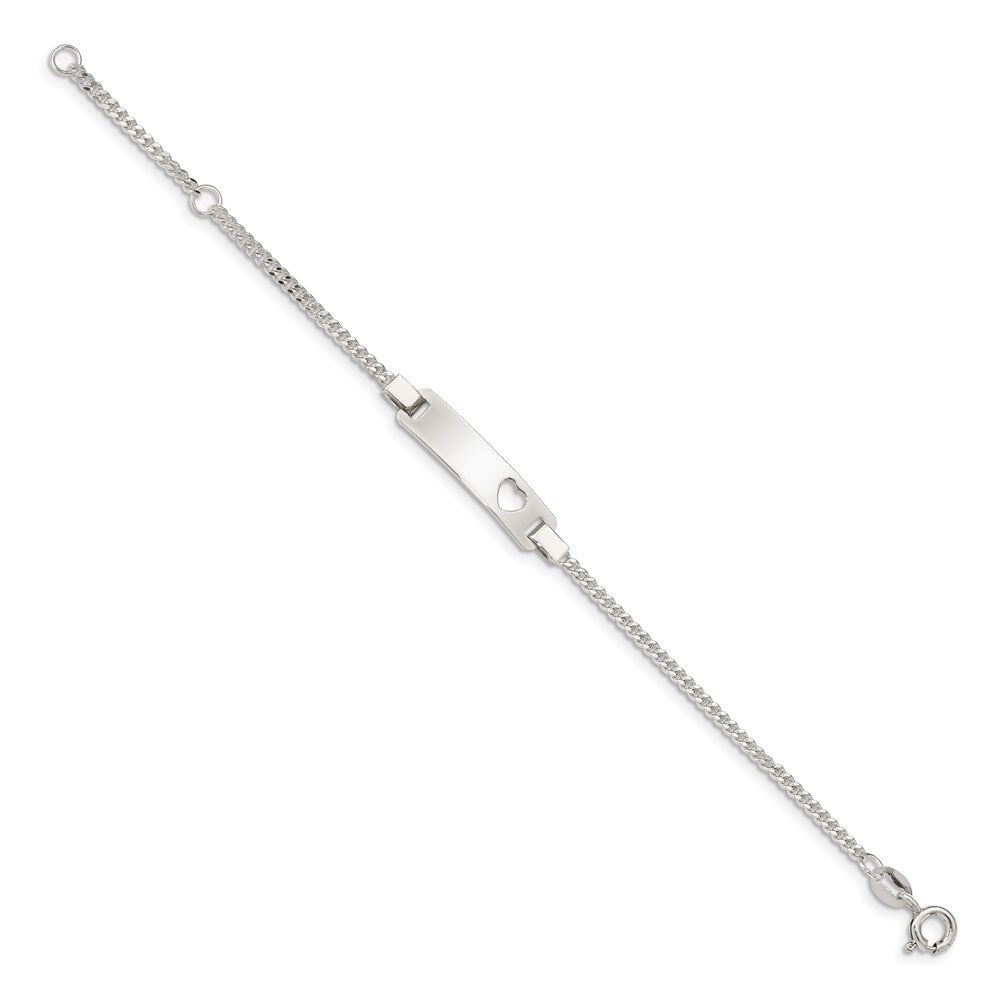 Sterling Silver Engravable Curb Link Cut-out Heart 24x Plate Adjustable Baby ID Bracelet