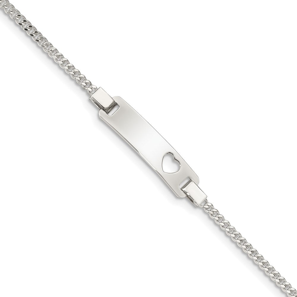 Sterling Silver Engravable Curb Link Cut-out Heart 24x Plate Adjustable ID Bracelet