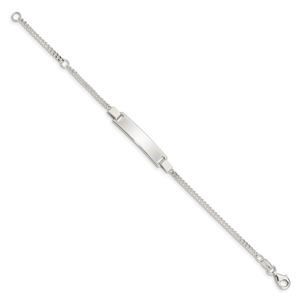 Sterling Silver Engravable Curb Link 27x Plate Adjustable ID Bracelet