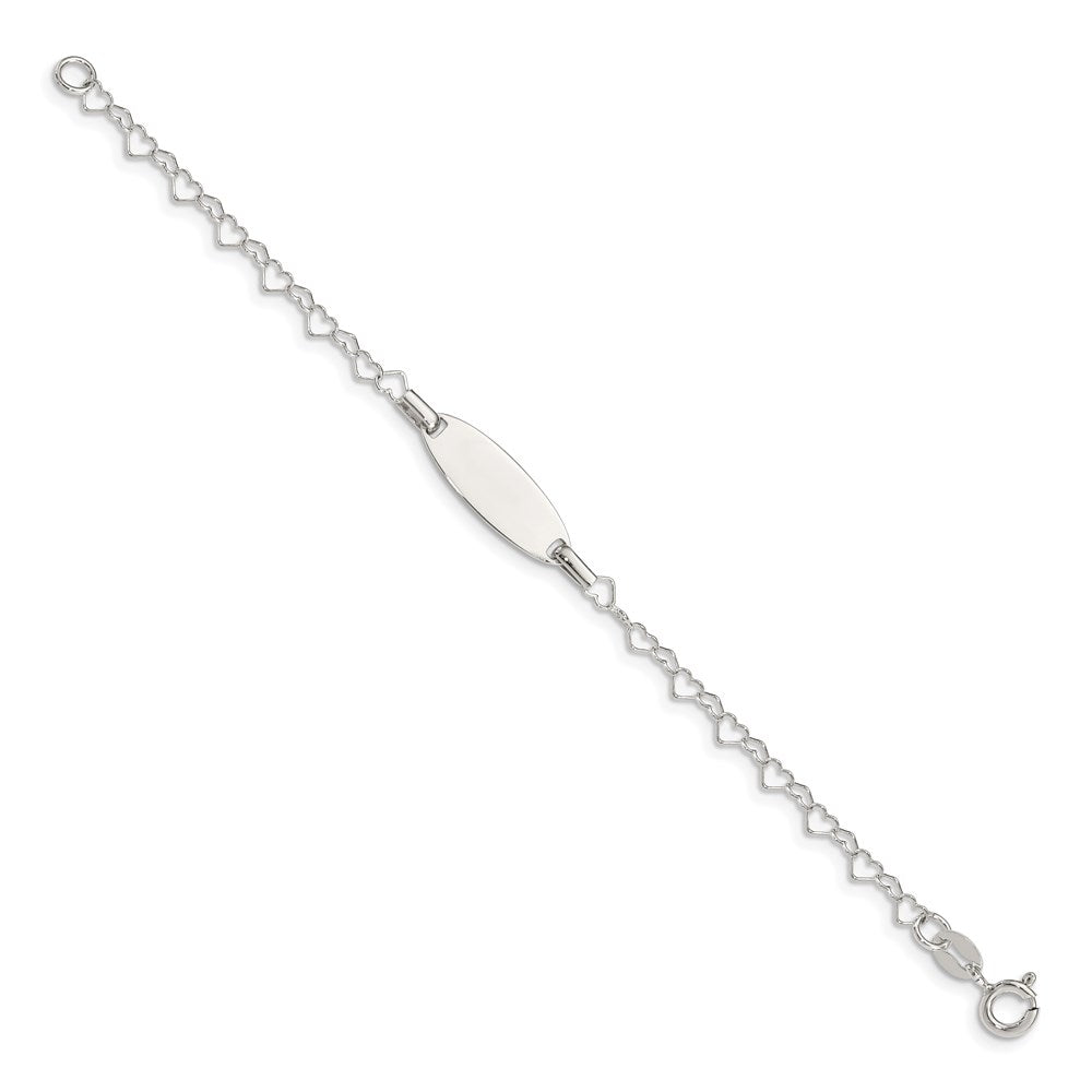 Sterling Silver Polished Engravable Heart Link 19x Oval Plate Childrens ID Bracelet