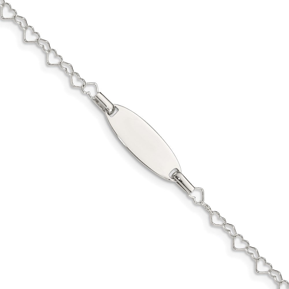 Sterling Silver Polished Engravable Heart Link 19x Oval Plate Childrens ID Bracelet