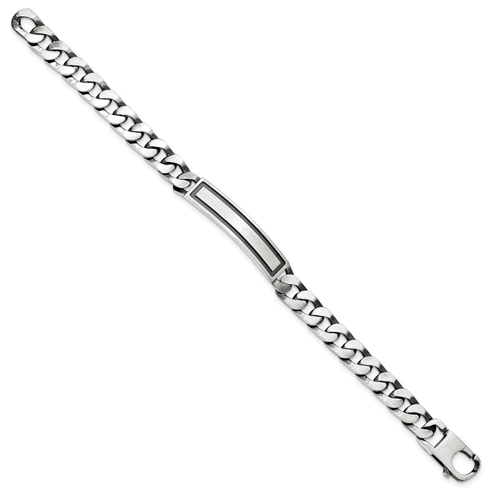 Sterling Silver Antiqued Satin Engravable Curb Link 40x Framed Plate ID Bracelet