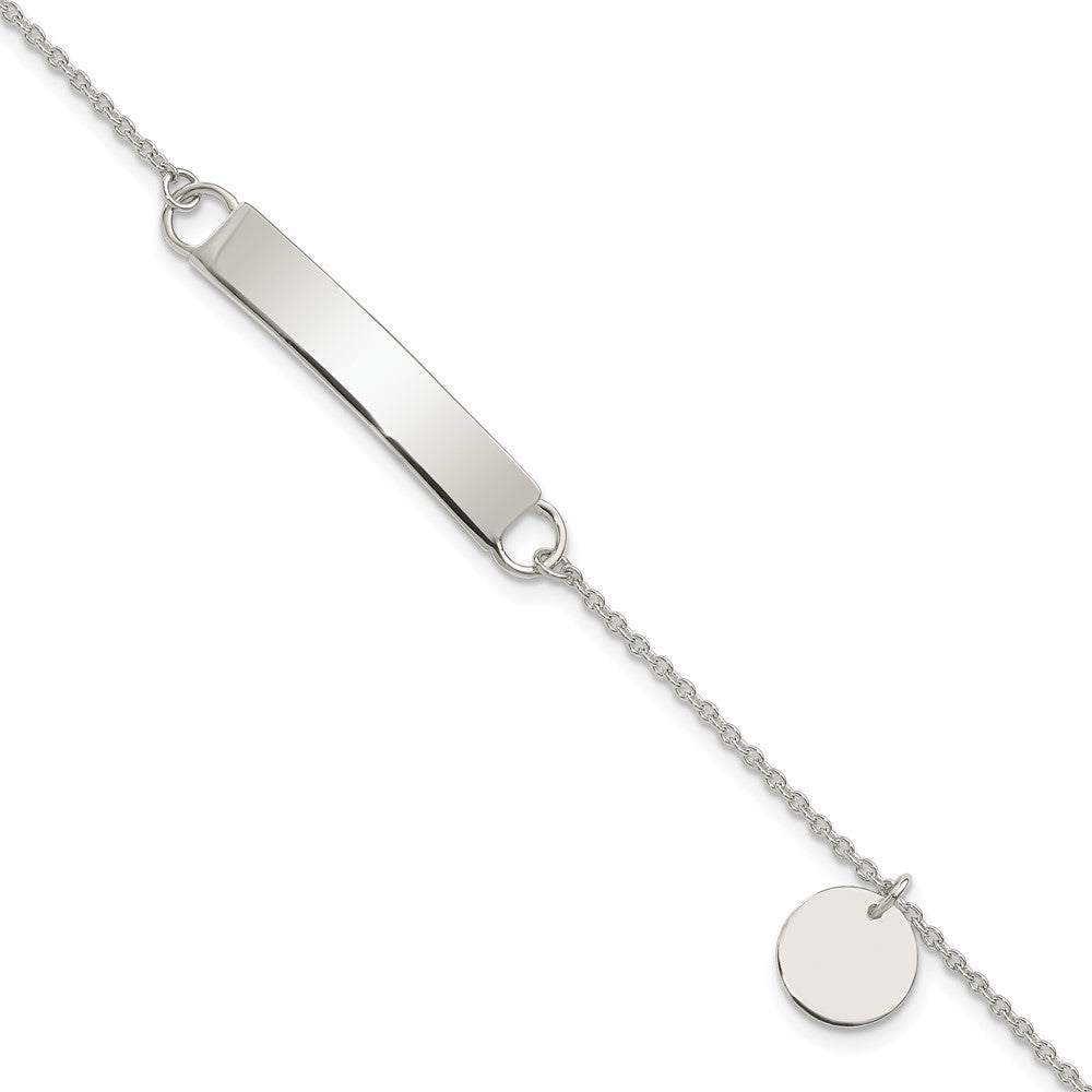 Sterling Silver Polished Engravable Curb Link with Sliding Disc Charm 30x Plate ID Bracelet