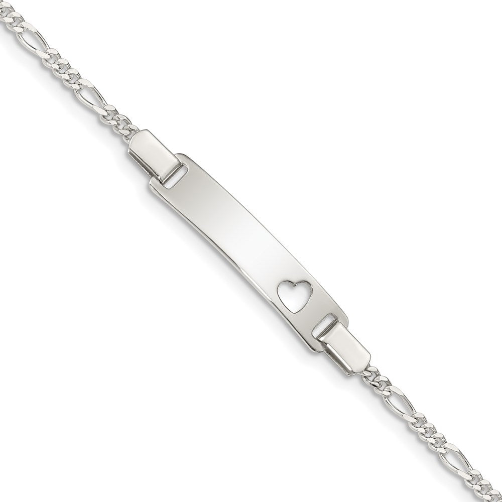 Sterling Silver Engravable Figaro Link Cut-out Heart 27x Plate Baby ID Bracelet