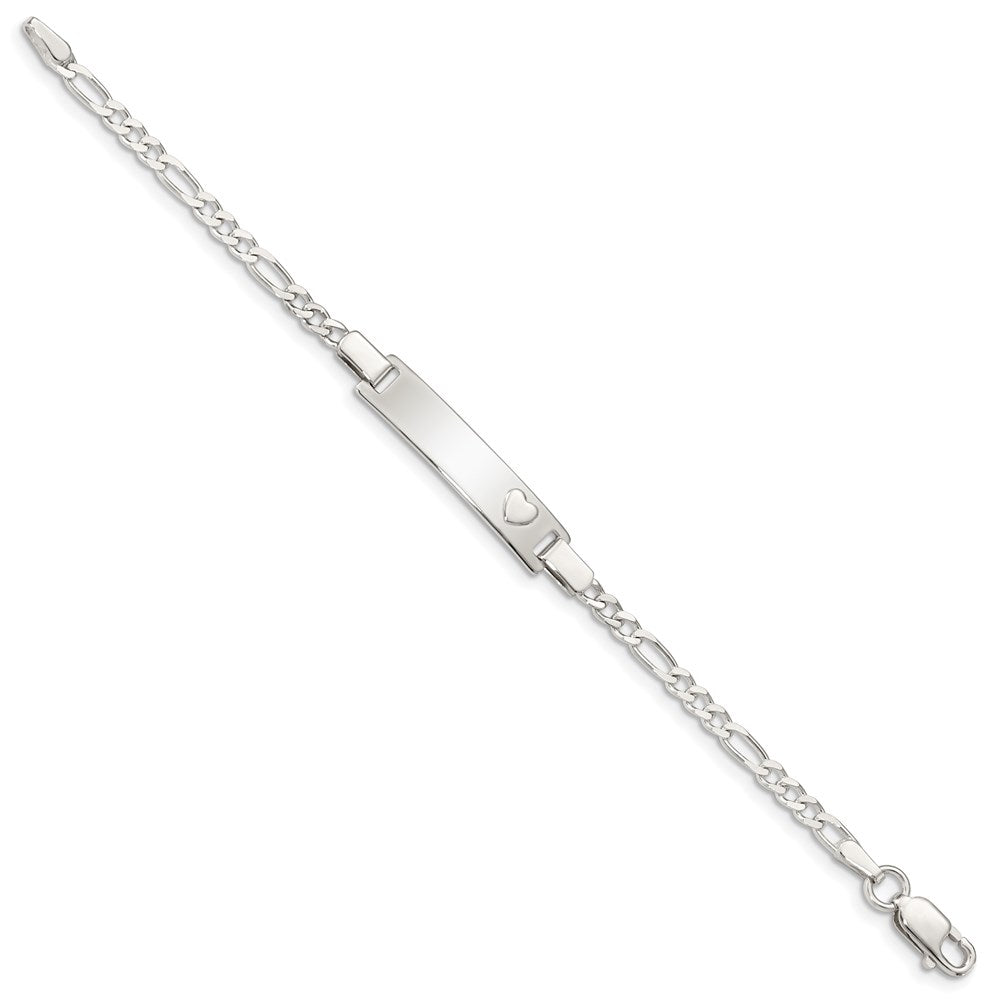 Sterling Silver Engravable Figaro Link 27x Plate with Heart Baby ID Bracelet