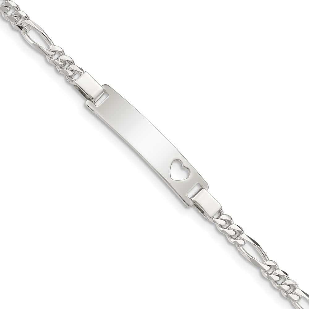 Sterling Silver Engravable Figaro Link Cut-out Heart 27x Plate Baby ID Bracelet