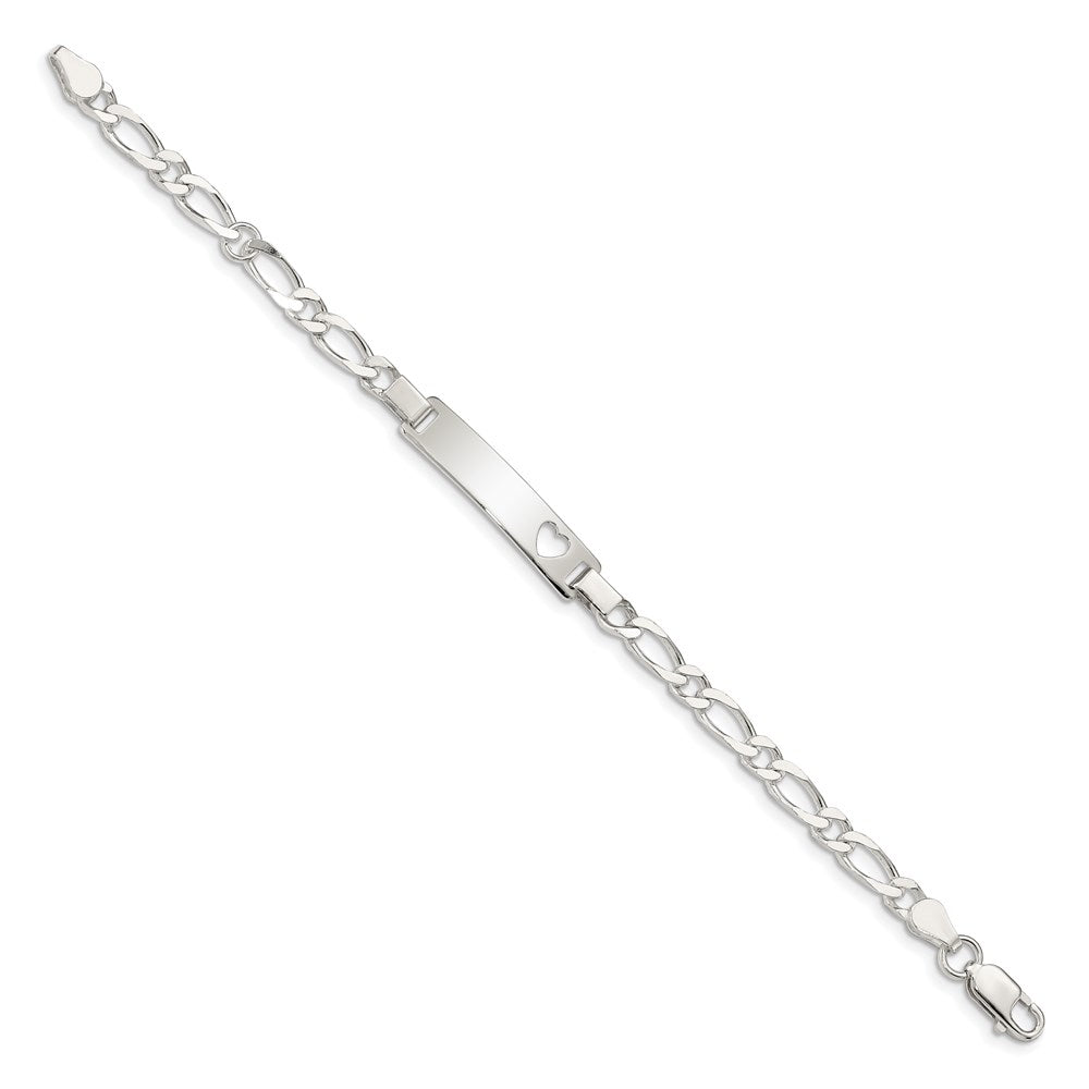 Sterling Silver Engravable Figaro Link Cut-out Heart 27x Plate Baby ID Bracelet