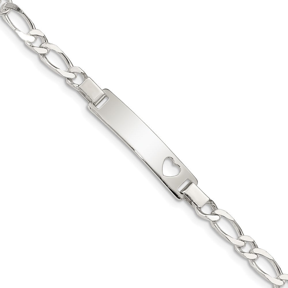 Sterling Silver Engravable Figaro Link Cut-out Heart 27x Plate Baby ID Bracelet