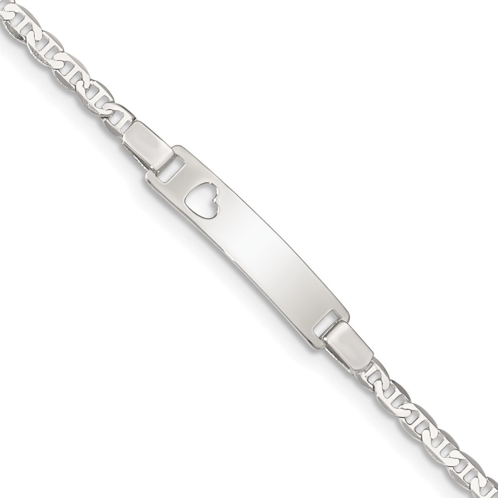 Sterling Silver Engravable Anchor Link Cut-out Heart 27x Plate ID Bracelet