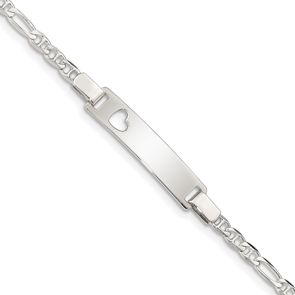 Sterling Silver Engravable Anchor Figaro Link Cut-out Heart 27x Plate Baby ID Bracelet