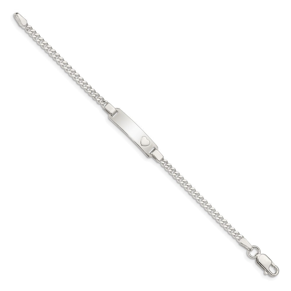 Sterling Silver Engravable Curb Link 22x Plate with Heart Baby ID Bracelet