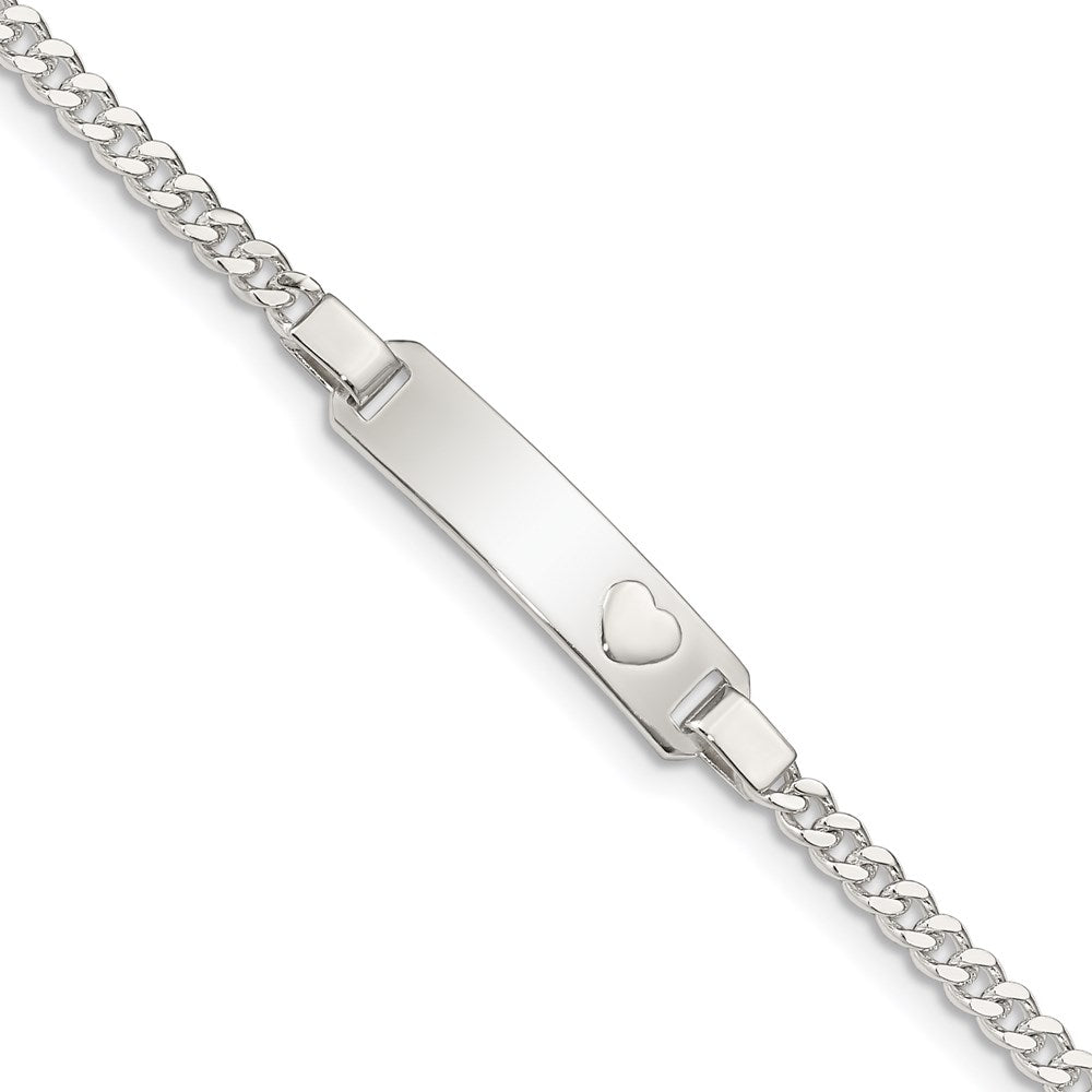 Sterling Silver Engravable Curb Link 22x Plate with Heart Baby ID Bracelet
