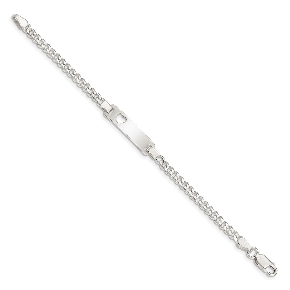Sterling Silver Engravable Curb Link Cut-out Heart 23x Plate ID Bracelet