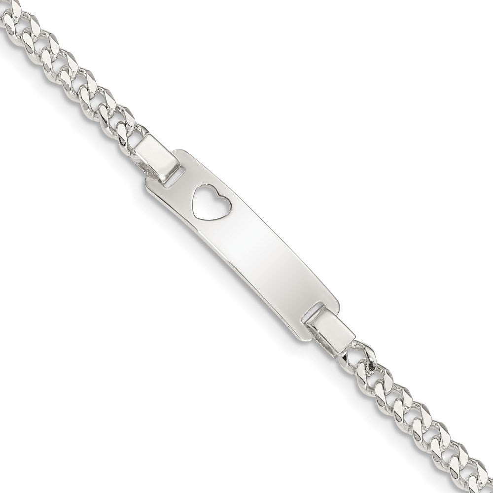 Sterling Silver Engravable Curb Link Cut-out Heart 23x Plate ID Bracelet