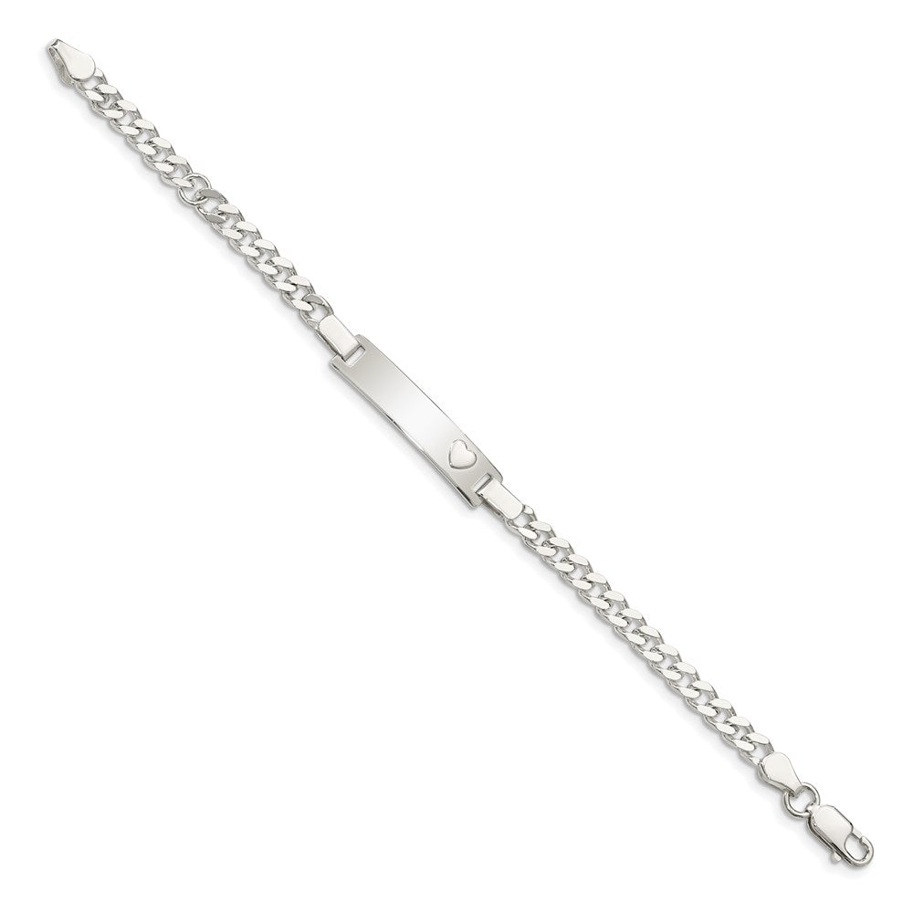 Sterling Silver Engravable Curb Link 27x Plate with Heart Baby ID Bracelet