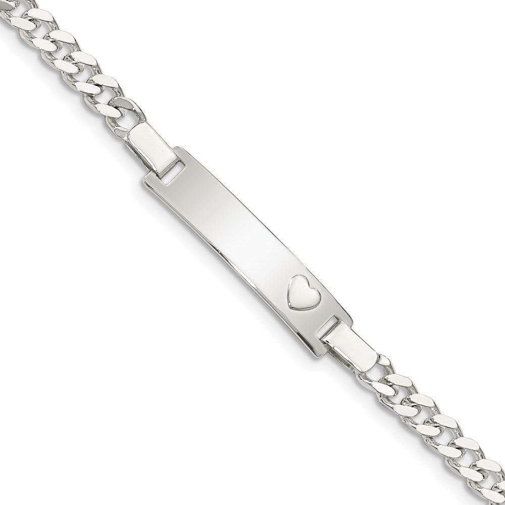 Sterling Silver Engravable Curb Link 27x Plate with Heart ID Bracelet