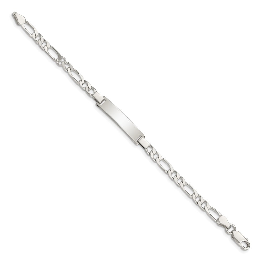 Sterling Silver Engravable Figaro Link 27x Plate ID Bracelet