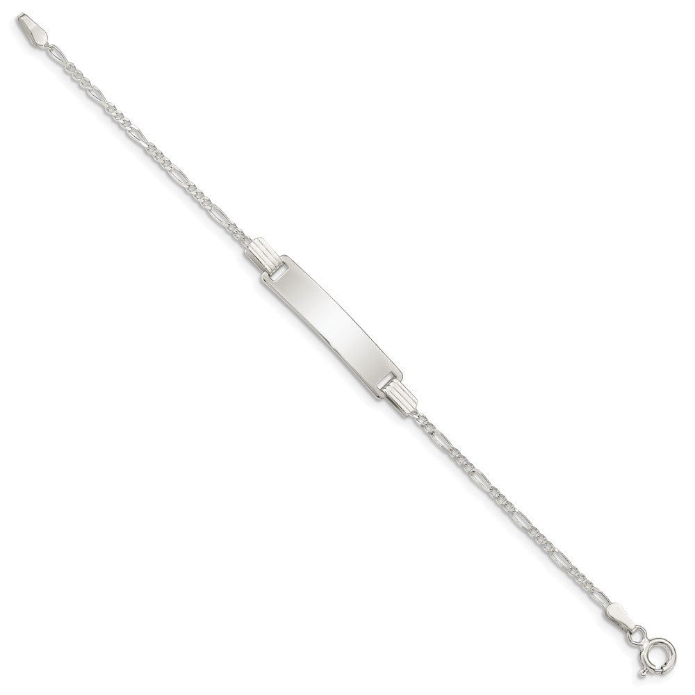 Sterling Silver Engravable Figaro Link 27x Plate Childrens ID Bracelet