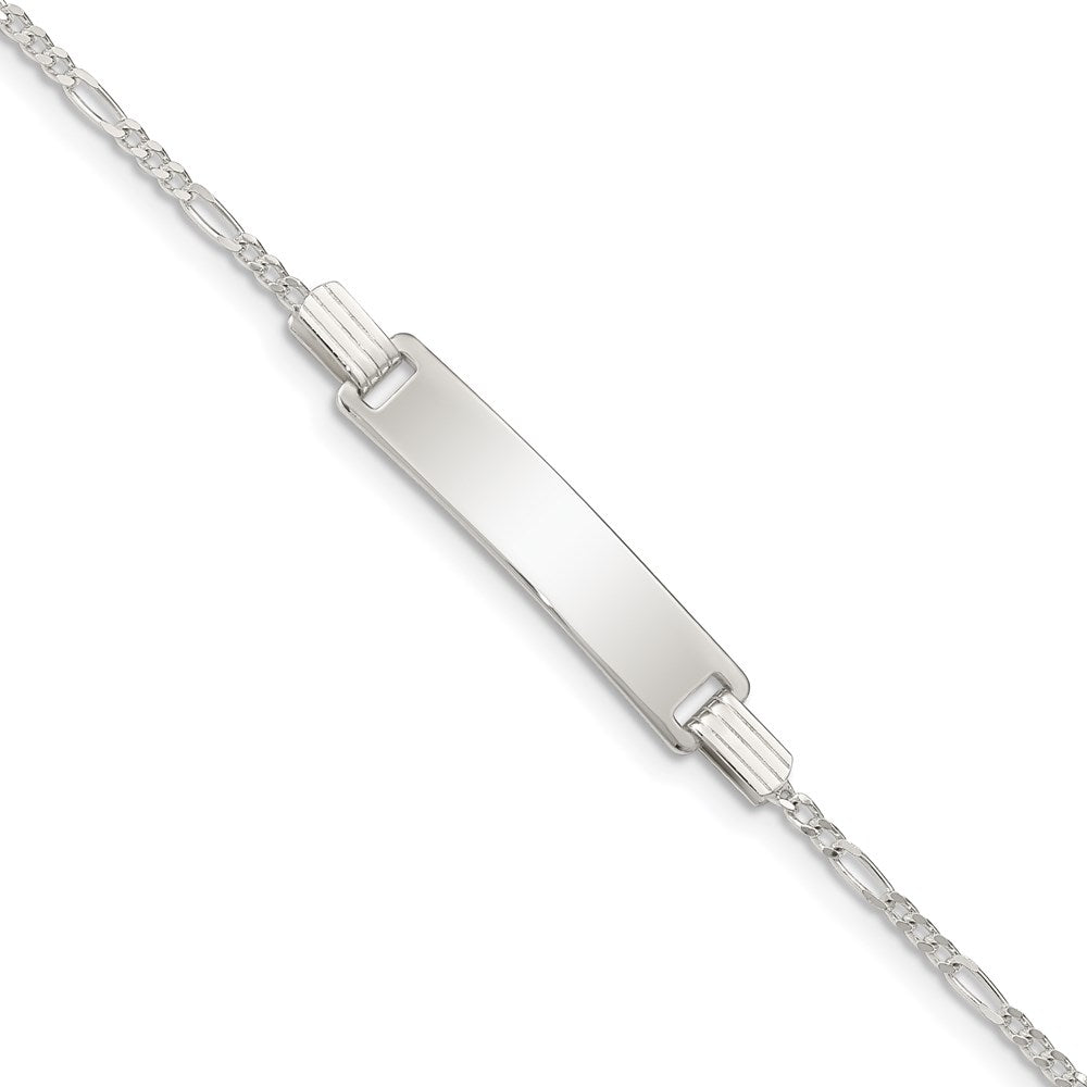 Sterling Silver Engravable Figaro Link 27x Plate Childrens ID Bracelet