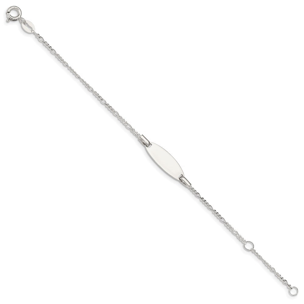 Sterling Silver Engravable Figaro Link 20x Plate Plus Extender ID Bracelet