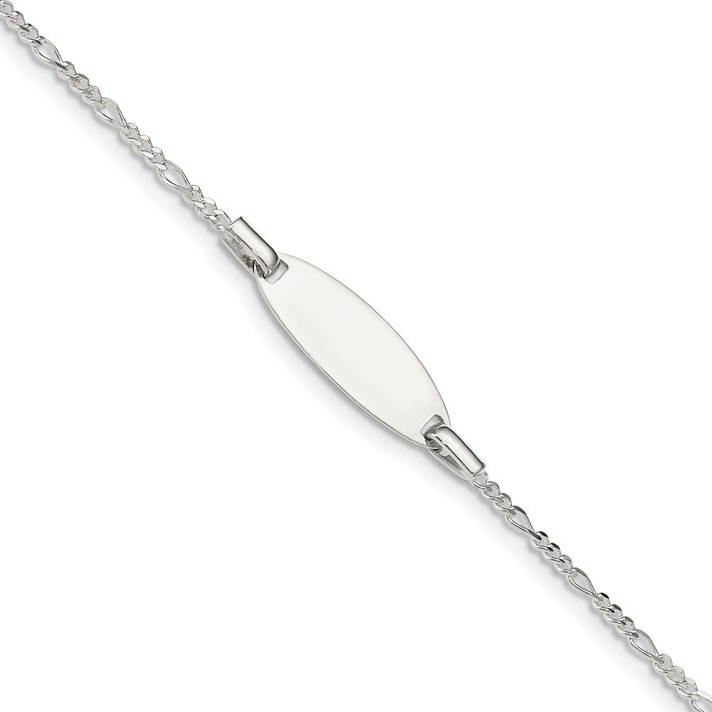 Sterling Silver Engravable Figaro Link 20x Plate Plus Extender ID Bracelet
