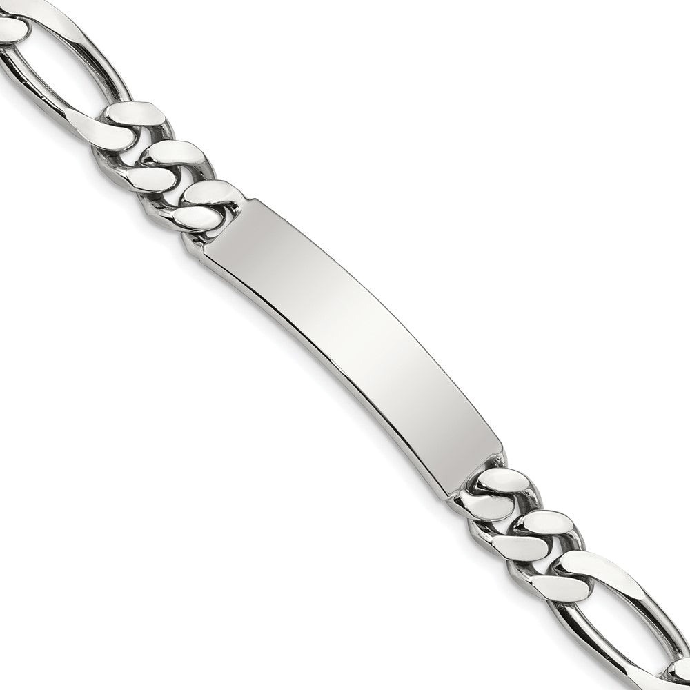 Sterling Silver Polished Engravable Figaro Link 37x Plate ID Bracelet