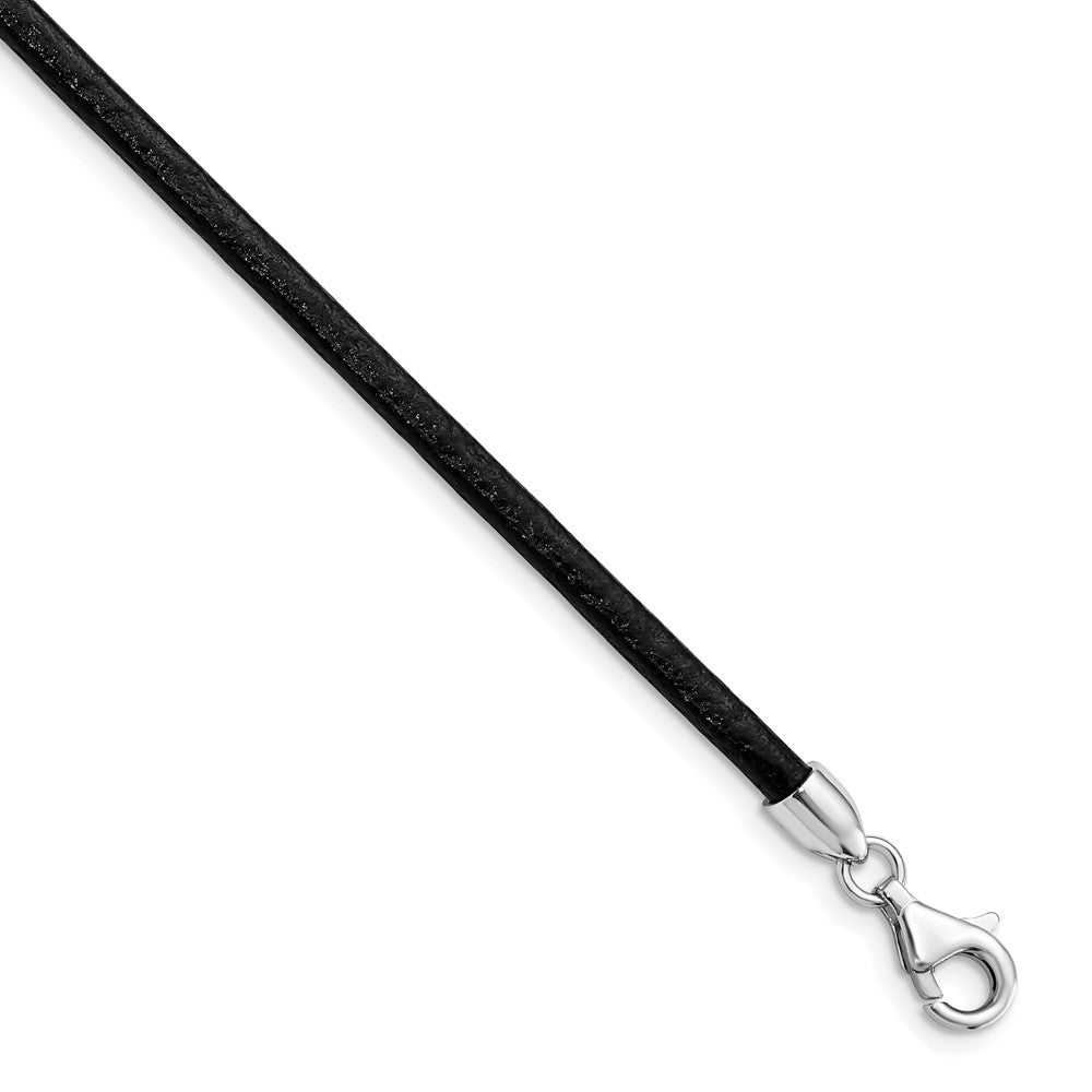 Sterling Silver Rhodium-plated Black Leather Necklace