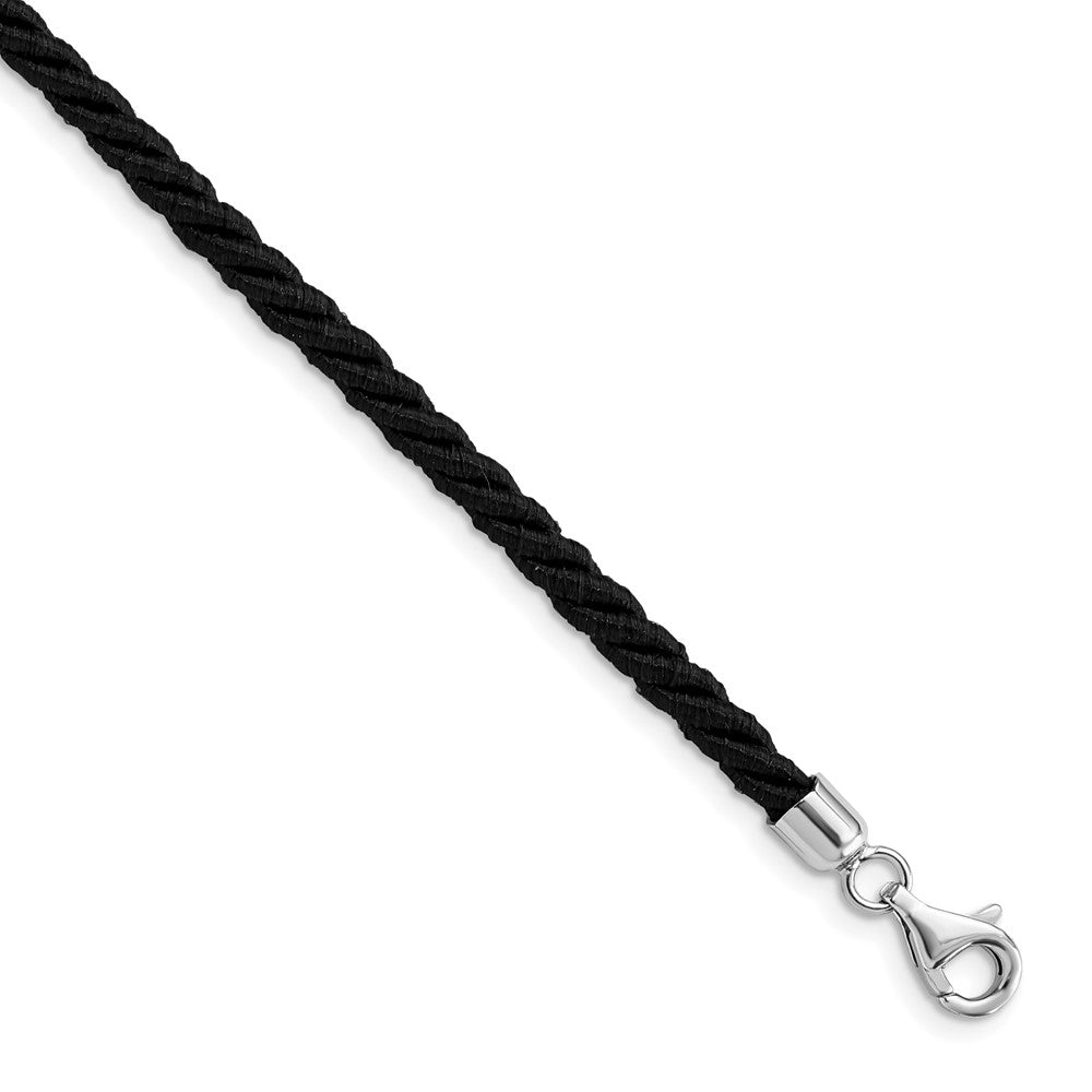 Sterling Silver Rhodium-plated Black Satin Cord Necklace