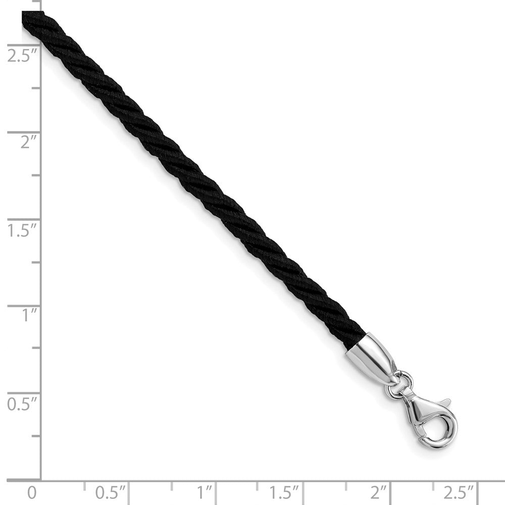 Sterling Silver Rhodium-plated Twisted Black Satin Cord Necklace