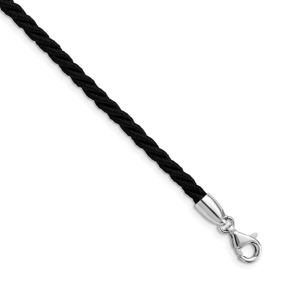 Sterling Silver Rhodium-plated Twisted Black Satin Cord Necklace