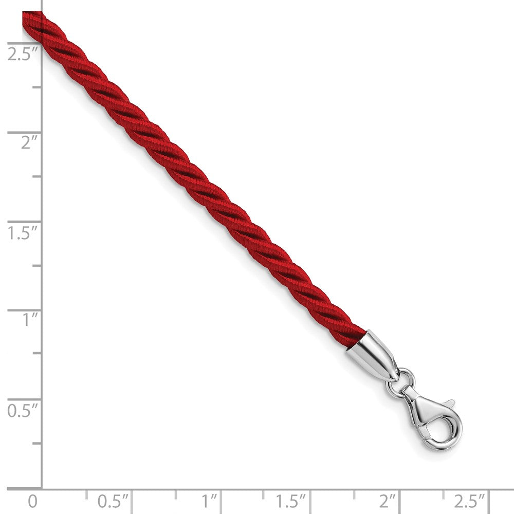 Sterling Silver Rhodium-plated Twisted Red Satin Cord Necklace