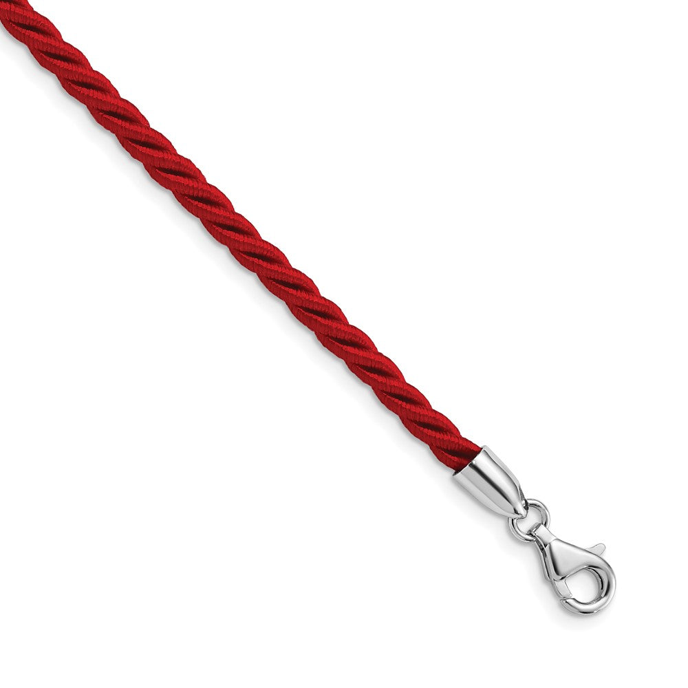 Sterling Silver Rhodium-plated Twisted Red Satin Cord Necklace