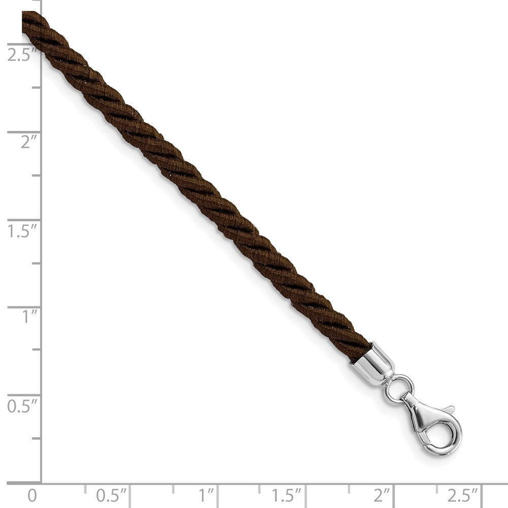 Sterling Silver Rhodium-plated Brown Satin Cord Necklace