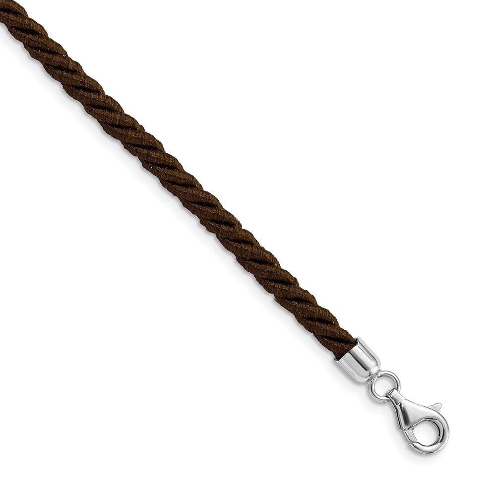 Sterling Silver Rhodium-plated Brown Satin Cord Necklace