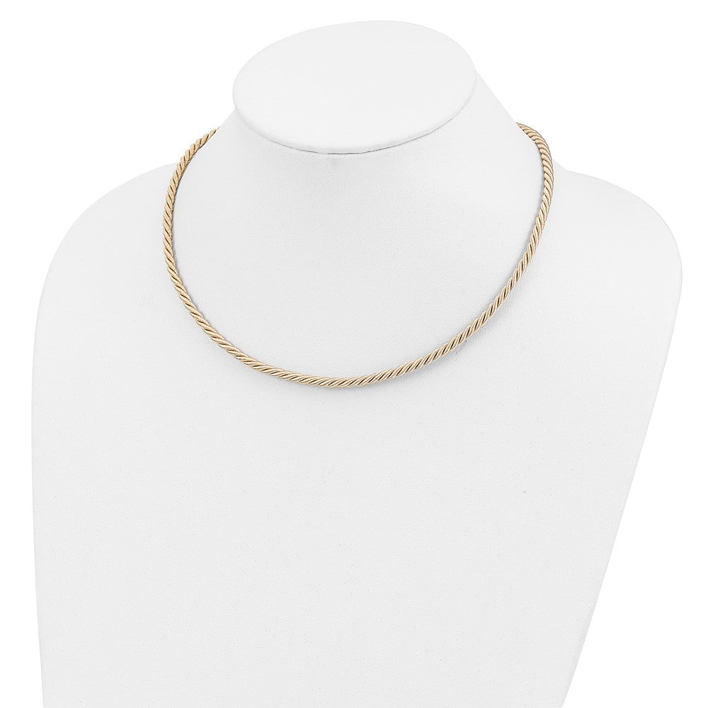 Sterling Silver Rhodium-plated Twisted Cream Satin Cord Necklace