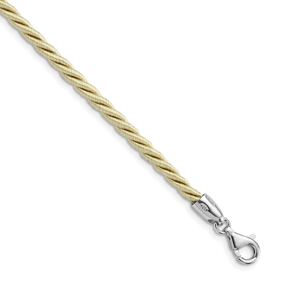 Sterling Silver Rhodium-plated Twisted Cream Satin Cord Necklace