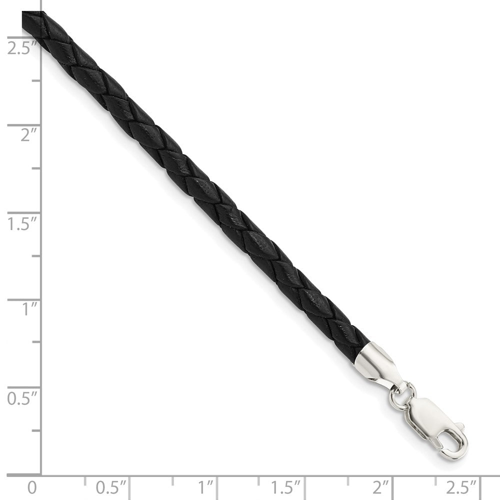 Sterling Silver Braided Black Leather Necklace