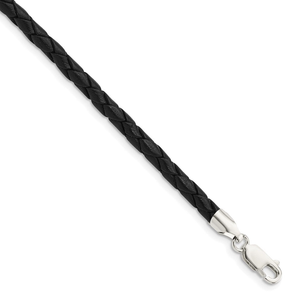 Sterling Silver Braided Black Leather Necklace