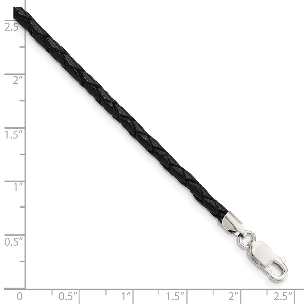 Sterling Silver Braided Black Leather Necklace
