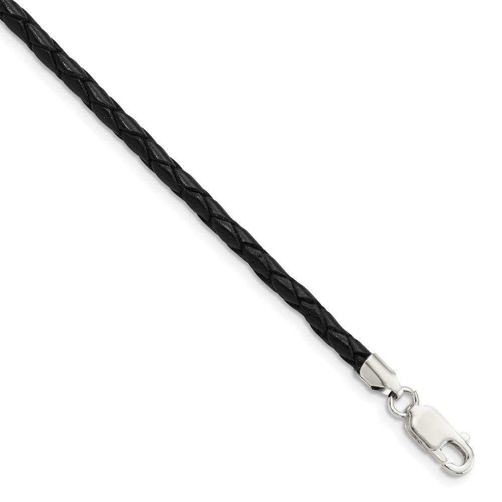 Sterling Silver Braided Black Leather Necklace