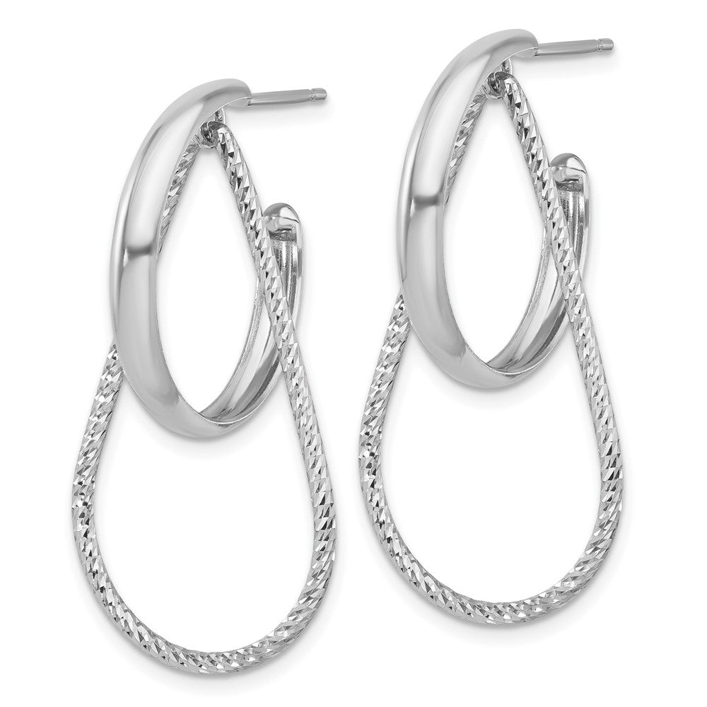 Sterling Silver Rh-plated Polished and Diamond-cut Dangle Earring