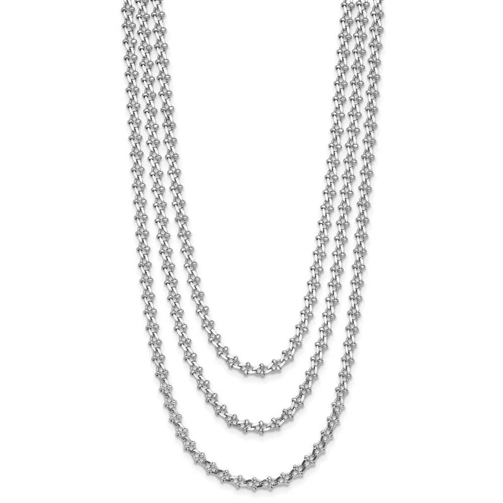 Sterling Silver Rh-plated Polished 3-Strand w/ ext. Necklace