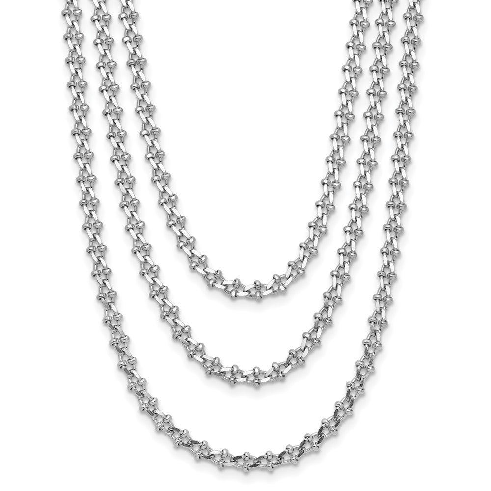 Sterling Silver Rh-plated Polished 3-Strand w/ ext. Necklace