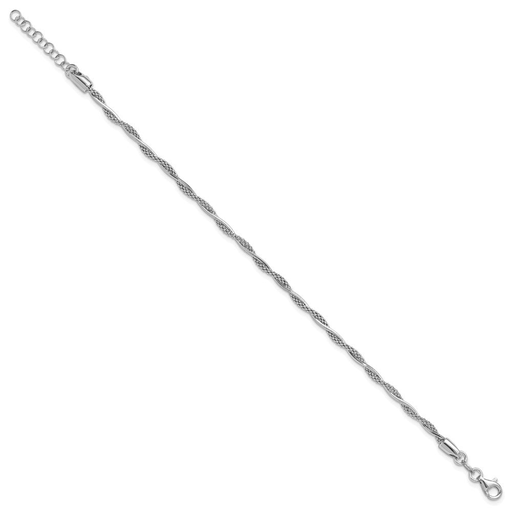 Sterling Silver Rh-plated Polished Twisted w/ ext. Bracelet